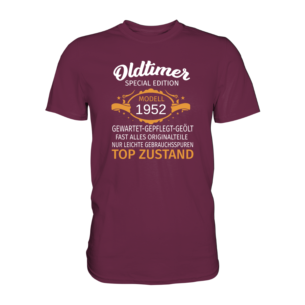 Personalisierbar - Oldtimer, gewartet, gepflegt, geölt - Premium unisex Shirt