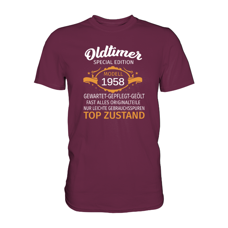 Personalisierbar - Oldtimer, gewartet, gepflegt, geölt - Premium unisex Shirt