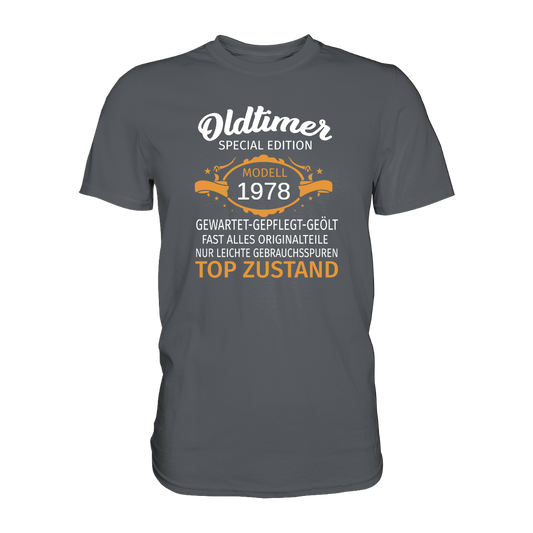 Personalisierbar - Oldtimer, gewartet, gepflegt, geölt - Premium unisex Shirt