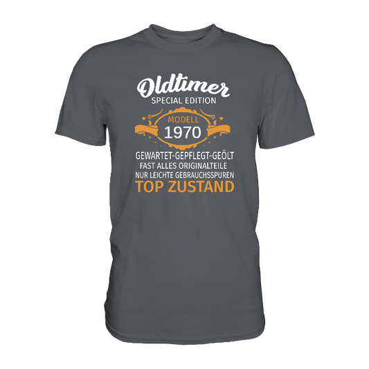 Personalisierbar - Oldtimer, gewartet, gepflegt, geölt - Premium unisex Shirt