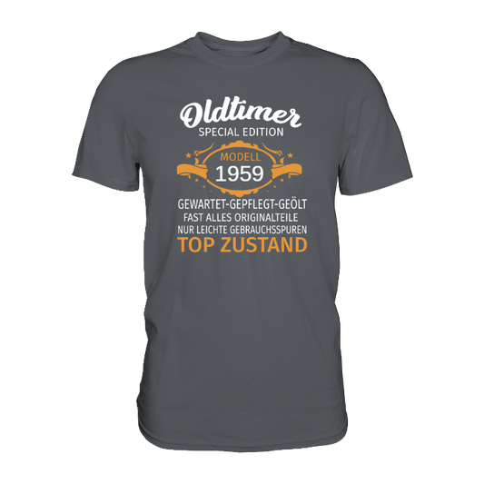 Personalisierbar - Oldtimer, gewartet, gepflegt, geölt - Premium unisex Shirt
