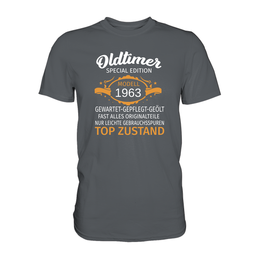 Personalisierbar - Oldtimer, gewartet, gepflegt, geölt - Premium unisex Shirt