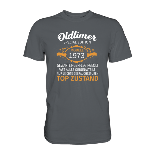 Personalisierbar - Oldtimer, gewartet, gepflegt, geölt - Premium unisex Shirt