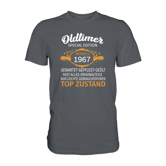 Personalisierbar - Oldtimer, gewartet, gepflegt, geölt - Premium unisex Shirt