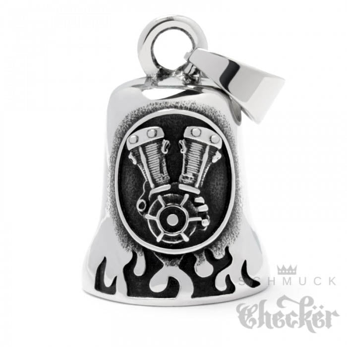 Glücksglocke - Motorrad V2-Motorblock silber poliert