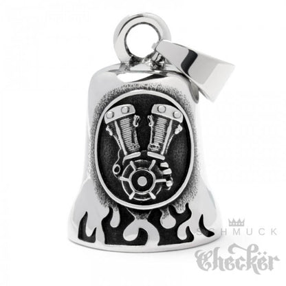 Glücksglocke - Motorrad V2-Motorblock silber poliert