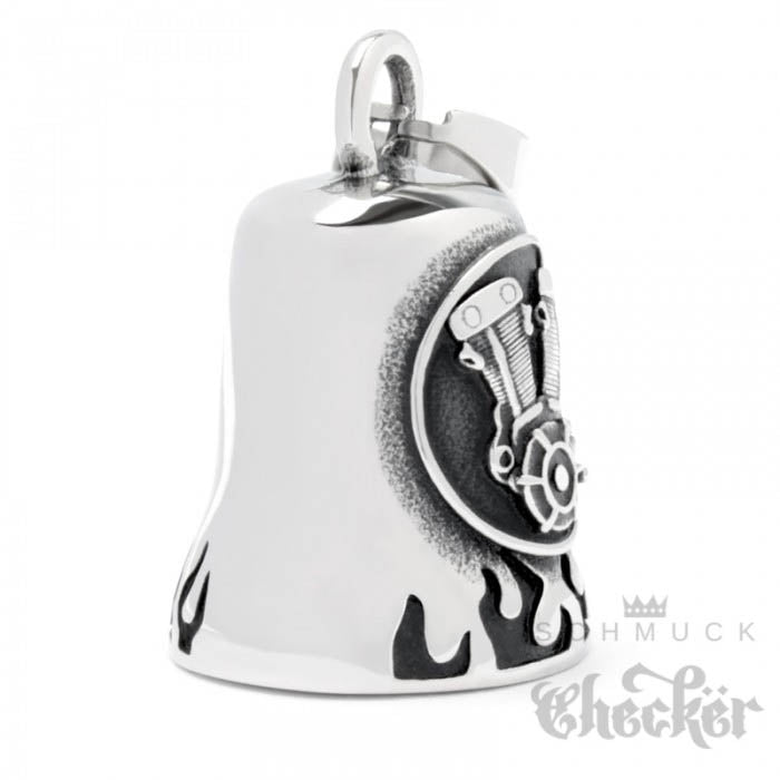 Glücksglocke - Motorrad V2-Motorblock silber poliert