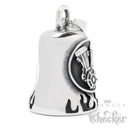 Glücksglocke - Motorrad V2-Motorblock silber poliert