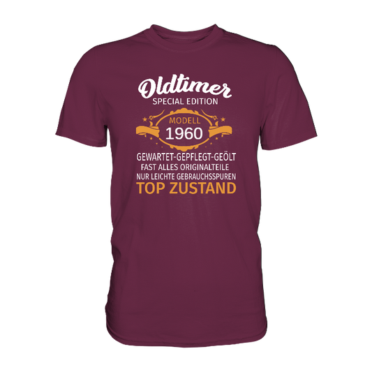 Personalisierbar - Oldtimer, gewartet, gepflegt, geölt - Premium unisex Shirt