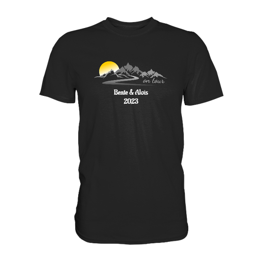Personalisierbares Bikershirt mit Landschaft und Spruch "On-Tour" - Premium Shirt