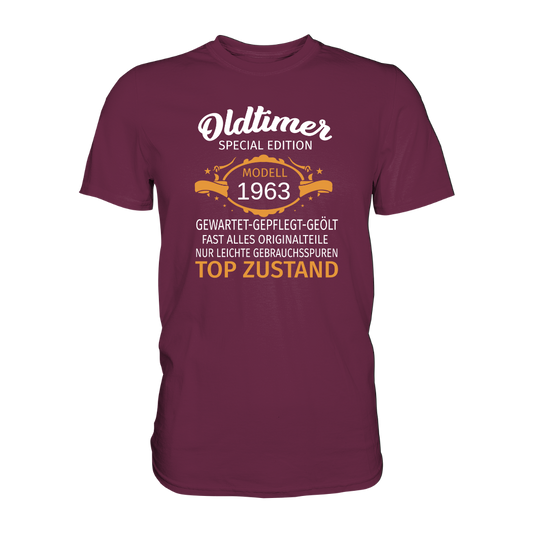 Personalisierbar - Oldtimer, gewartet, gepflegt, geölt - Premium unisex Shirt