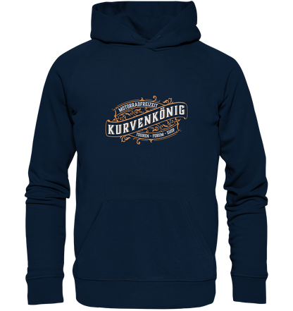 Kurvenkönig-Motorradfreizeit vorne plakativ - Organic Basic Hoodie - mehrere Farben