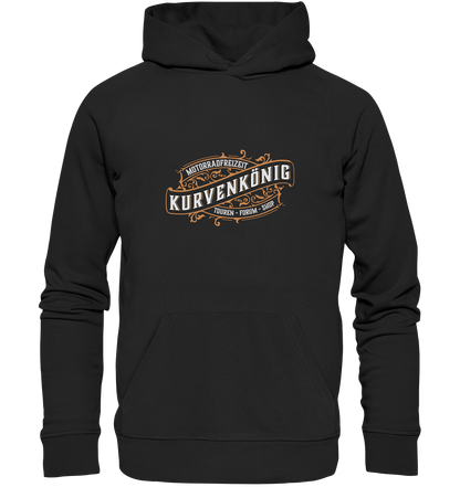 Kurvenkönig-Motorradfreizeit vorne plakativ - Organic Basic Hoodie - mehrere Farben