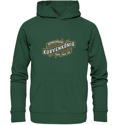 Kurvenkönig-Motorradfreizeit vorne plakativ - Organic Basic Hoodie - mehrere Farben