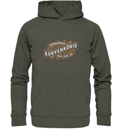 Kurvenkönig-Motorradfreizeit vorne plakativ - Organic Basic Hoodie - mehrere Farben