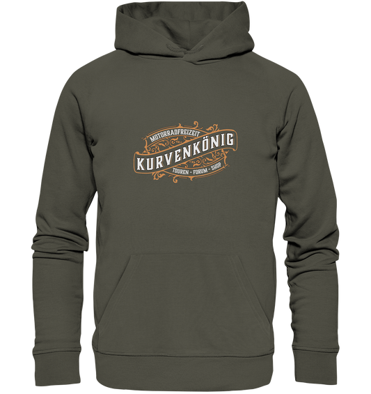Kurvenkönig-Motorradfreizeit vorne plakativ - Organic Basic Hoodie - mehrere Farben
