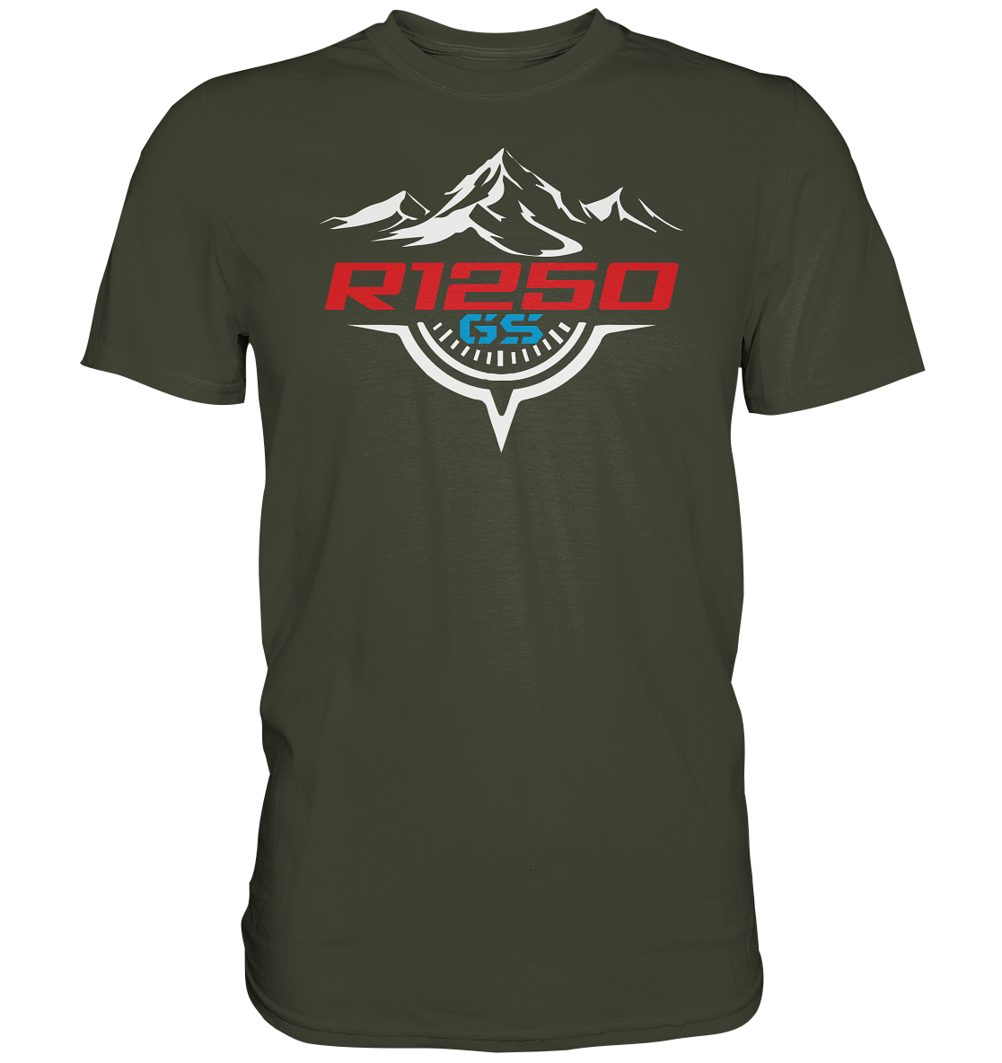 R1250GS mit Kompass und Bergen - Premium unisex Shirt