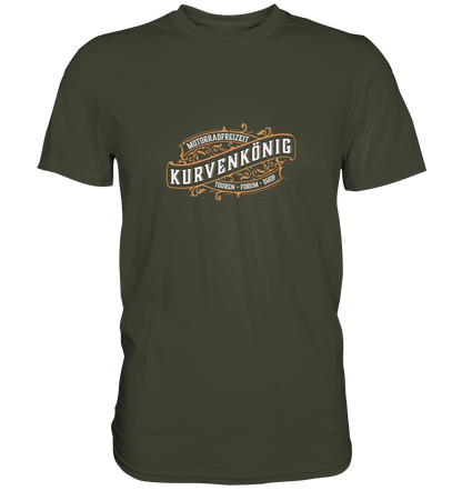 Kurvenkönig & Motorradfreizeit plakativer Schriftzug - Premium Unisex Shirt - mehrere Farben