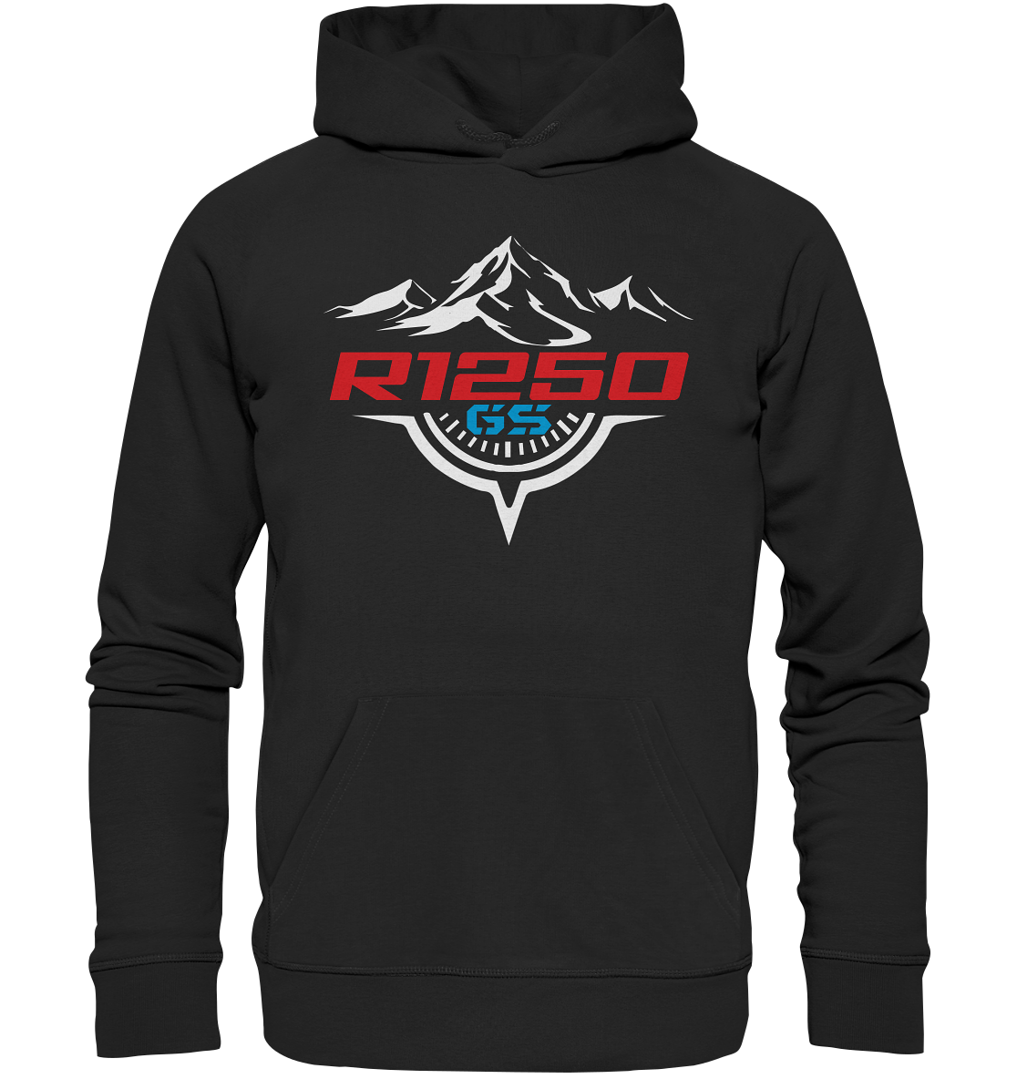 Motiv (vorne) R1250GS Berge und Kompass - Premium Unisex Hoodie