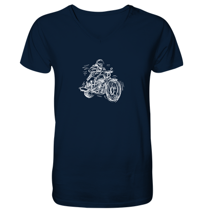 Stilisierter Biker weiß - Premium V-Neck Shirt - mehrere Farben