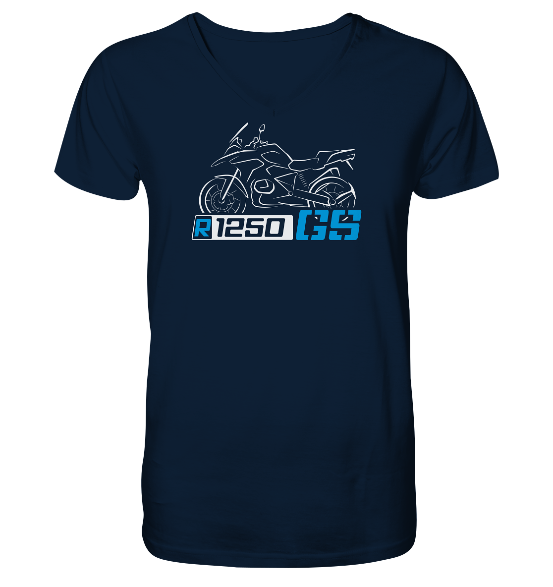 R1250GS Schriftzug mit stilisiertem Motorrad  - V-Neck Shirt