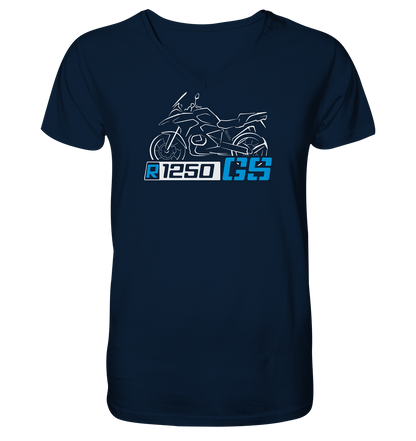 R1250GS Schriftzug mit stilisiertem Motorrad  - V-Neck Shirt
