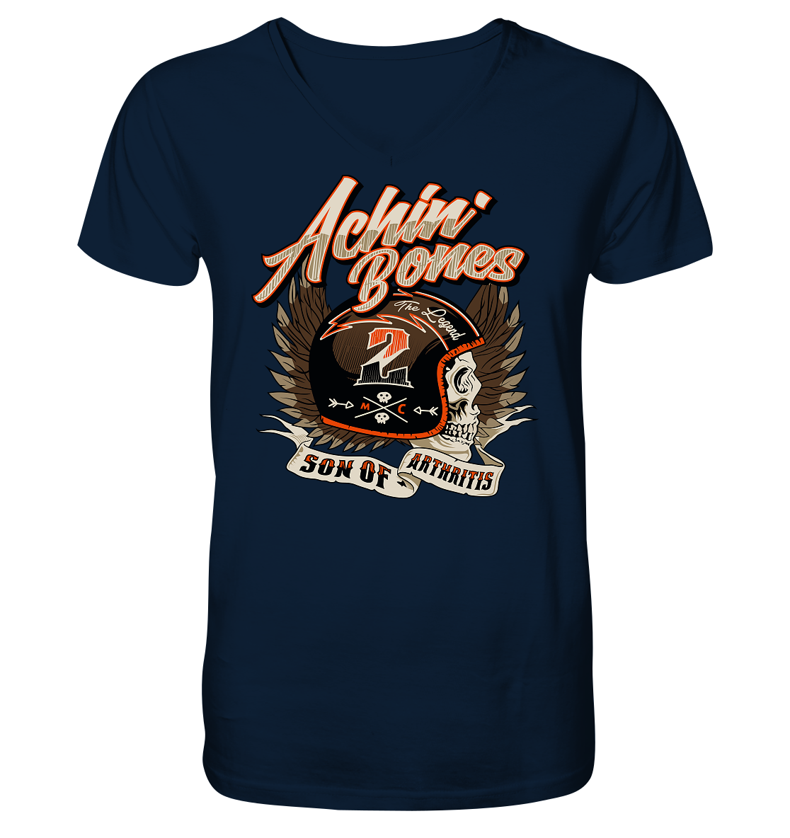 Sons of Arthritis - Achin Bones - V-Neck Shirt. Motiv Vorderseite.