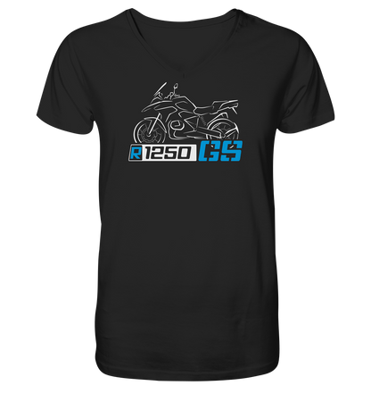 R1250GS Schriftzug mit stilisiertem Motorrad  - V-Neck Shirt