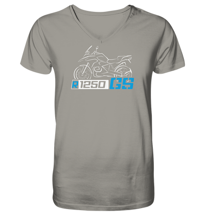 R1250GS Schriftzug mit stilisiertem Motorrad  - V-Neck Shirt