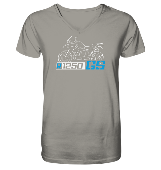 R1250GS Schriftzug mit stilisiertem Motorrad  - V-Neck Shirt