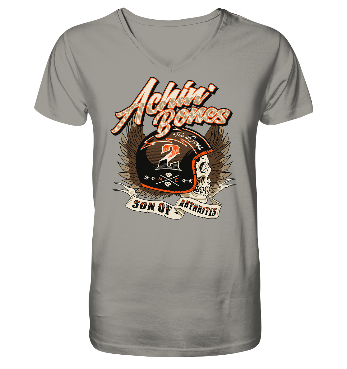 Sons of Arthritis - Achin Bones - V-Neck Shirt. Motiv Vorderseite.