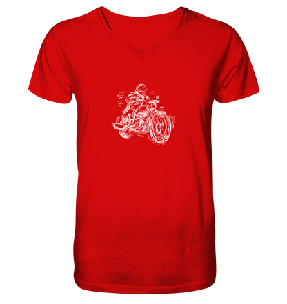 Stilisierter Biker weiß - Premium V-Neck Shirt - mehrere Farben