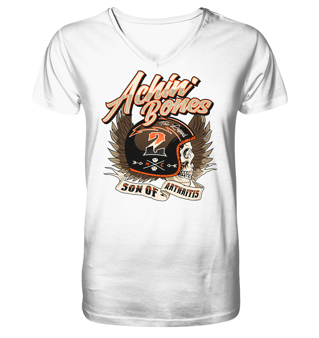 Sons of Arthritis - Achin Bones - V-Neck Shirt. Motiv Vorderseite.
