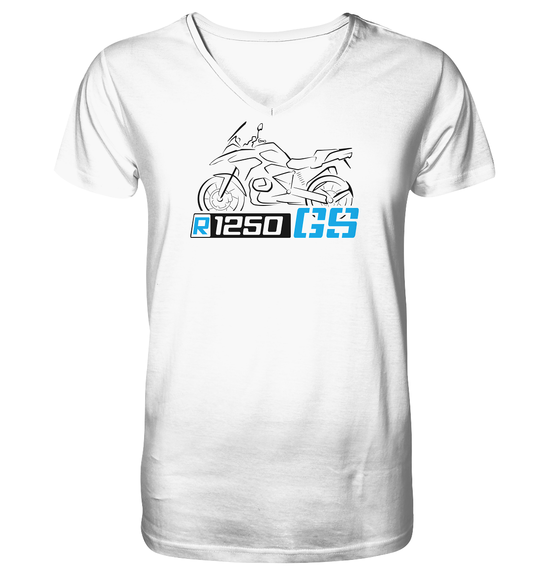 R1250GS Schriftzug mit stilisiertem Motorrad  - V-Neck Shirt
