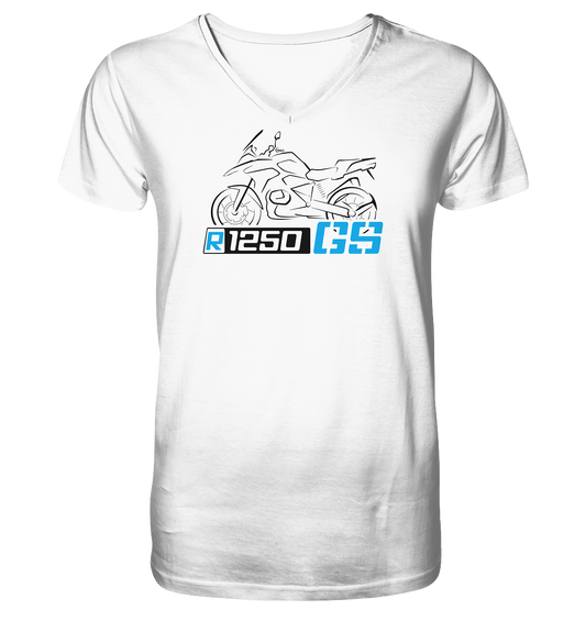 R1250GS Schriftzug mit stilisiertem Motorrad  - V-Neck Shirt