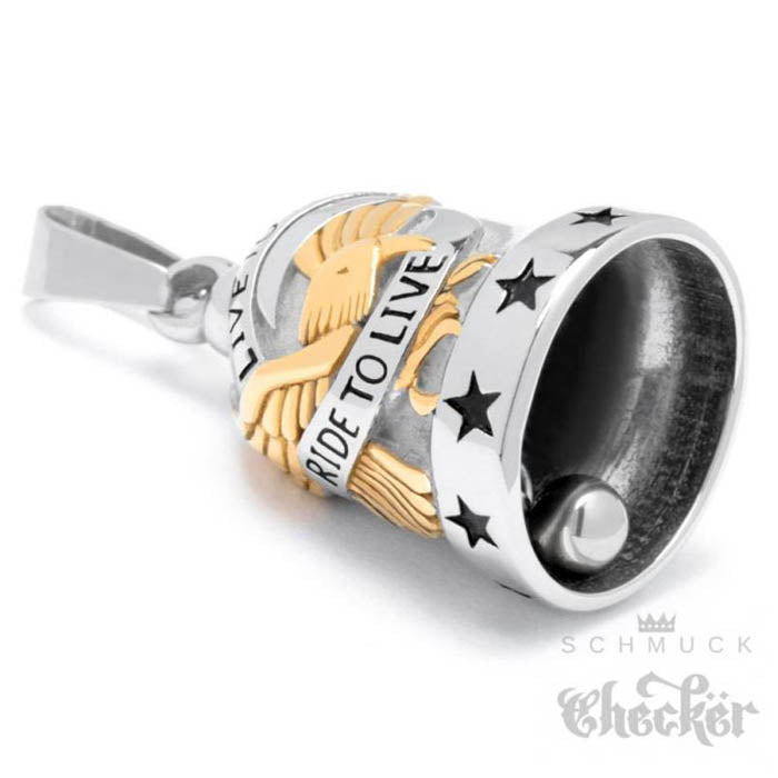 Glücksglocke - Live to Ride Biker-Bell mit Adler silber/gold poliert