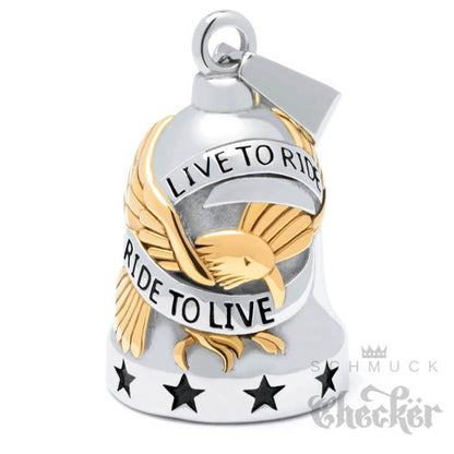 Glücksglocke - Live to Ride Biker-Bell mit Adler silber/gold poliert
