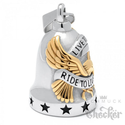 Glücksglocke - Live to Ride Biker-Bell mit Adler silber/gold poliert