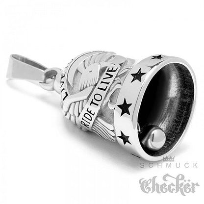 Glücksglocke - Live to Ride Biker-Bell mit Adler silber poliert