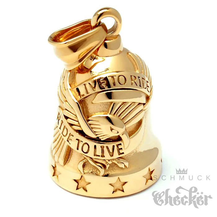 Glücksglocke - Live to Ride Biker-Bell mit Adler gold poliert