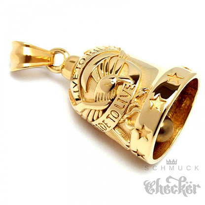 Glücksglocke - Live to Ride Biker-Bell mit Adler gold poliert