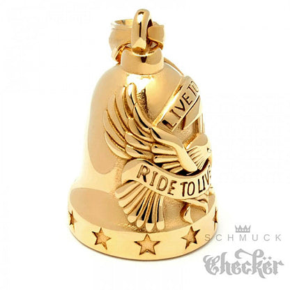 Glücksglocke - Live to Ride Biker-Bell mit Adler gold poliert